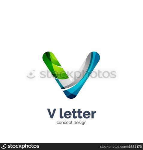 Vector V letter logo, modern abstract geometric elegant design, shiny light effect. Created with flowing waves