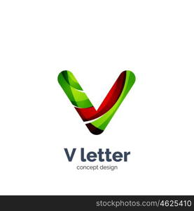 Vector V letter logo, modern abstract geometric elegant design, shiny light effect. Created with flowing waves