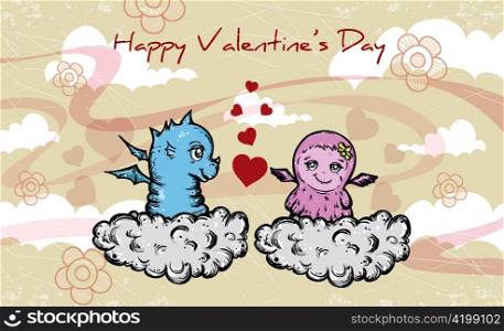 vector valentine&acute;s background with dragon