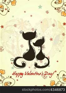 vector valentine&acute;s day background with cats