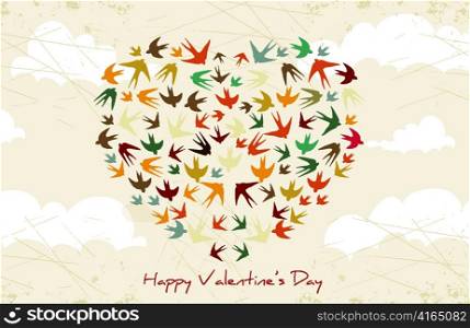 vector valentine&acute;s day background with heart made of birds