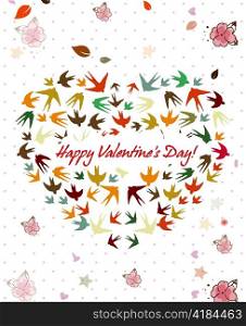 vector valentine&acute;s day background with heart made of birds