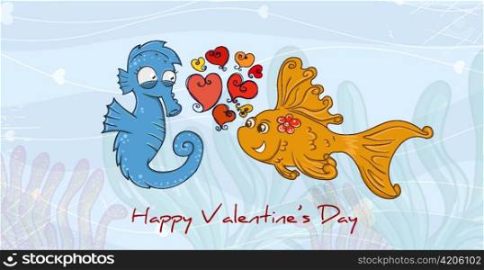 vector valentine&acute;s day background with sea creatures