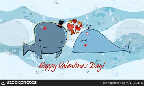 vector valentine&acute;s day background with whales