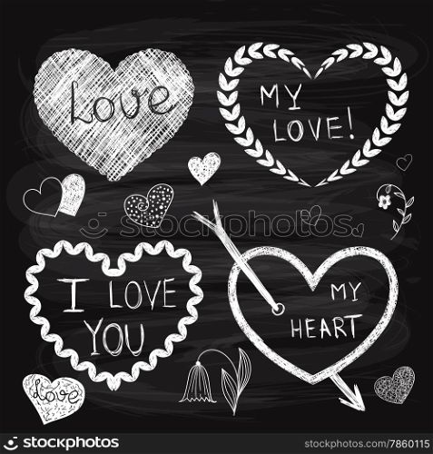 Vector Valentine&rsquo;s Day Design Elements fully editable eps 10 file, standard AI fonts, chalk background with transparency effects