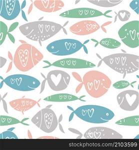 Vector Valentine&rsquo;s day seamless pattern. Loving fish with hearts.. Vector Valentine&rsquo;s day seamless pattern.