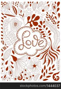 Vector Valentine&rsquo;s Greeng Card with Floral Pattern and Love Hand Lettering