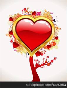 vector valentines background with abstract tree