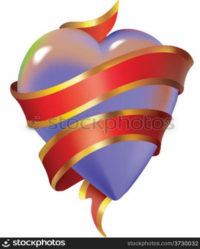 Vector Valentines Day illustration. Heart with ribbon.