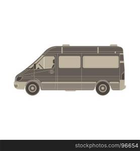 Vector van flat icon isolated. Vehicle side view truck illustration. Auto automobile black blank branding bus car cargo commercial.Deliver empty hippie service minivan template. Transport travel truck