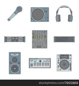 vector various color outline sound dj equipment devices icons set white background&#xA;