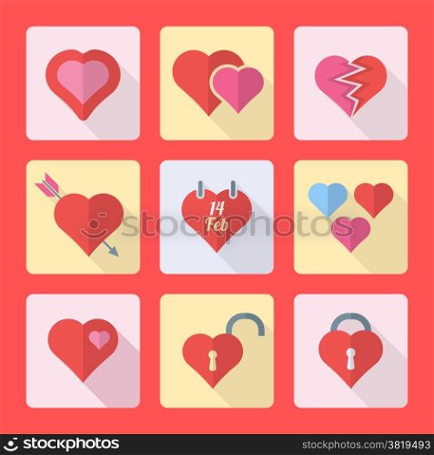 vector various colored flat design valentines day heart icons set&#xA;