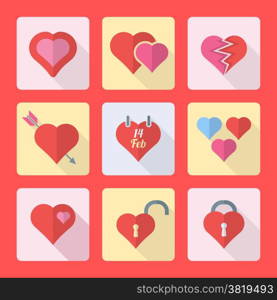 vector various colored flat design valentines day heart icons set&#xA;