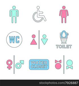 vector various colored outline water closet signs toilet restroom icons set white background&#xA;