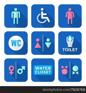 vector various colorful flat design water closet signs toilet restroom icons set long shadows&#xA;