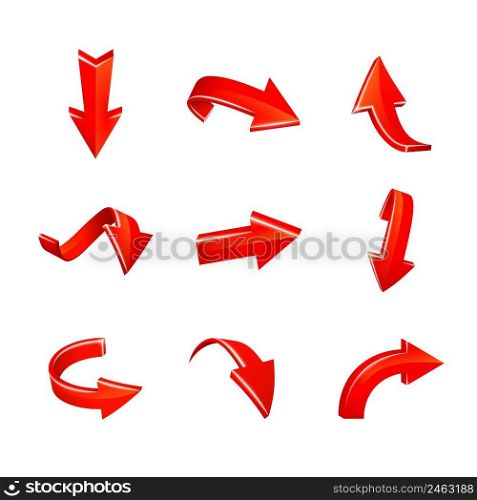 vector various red arrows set isolated on white background