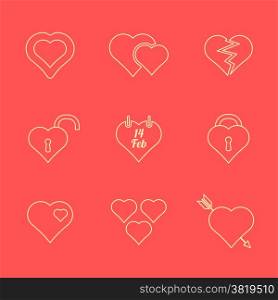 vector various red color outline valentines day heart icons set&#xA;
