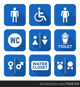 vector various white color flat design water closet signs toilet restroom icons set long shadows&#xA;