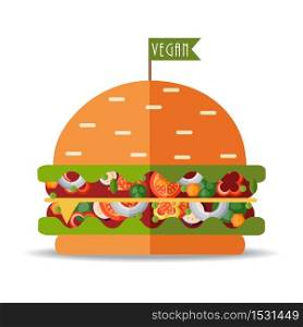 Vector vegan burger. Flat cartoon illustration. Vector vegan burger. Flat graphic cartoon illustration