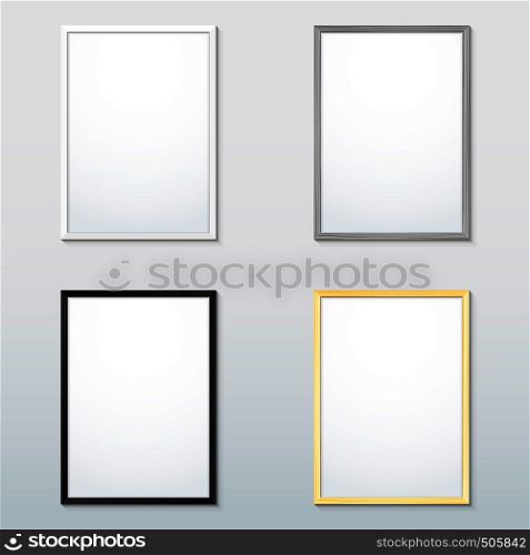 vector vertical white black wood border empty photo frame mock up realistic shadow blank picture template isolated light background. various frame mockup template set