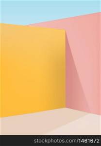 Vector Vibrant Pastel Geometric Studio Shot Corner Background, Pink, Yellow & Beige