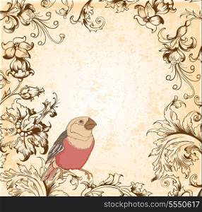 Vector Victorian floral background with bird