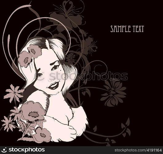 vector vintage background with girl