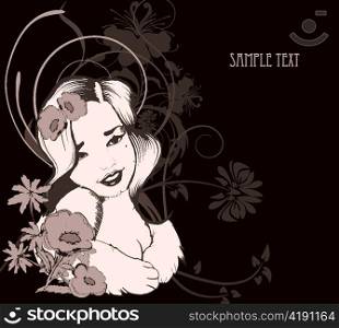 vector vintage background with girl
