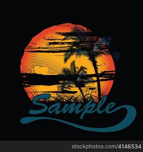 vector vintage background with palm trees