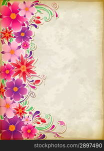 Vector vintage background with pink flowers