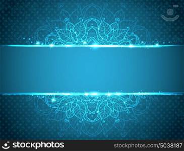Vector vintage blue floral background with neon light