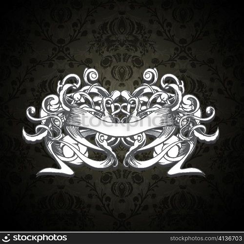 vector vintage emblem with ribbon and floral
