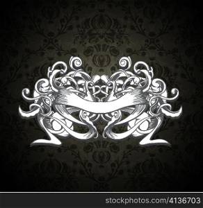 vector vintage emblem with ribbon and floral