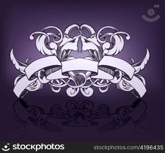 vector vintage emblem with ribbon and floral