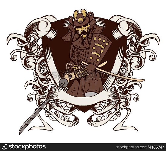 vector vintage emblem with samurai