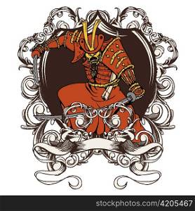 vector vintage emblem with samurai