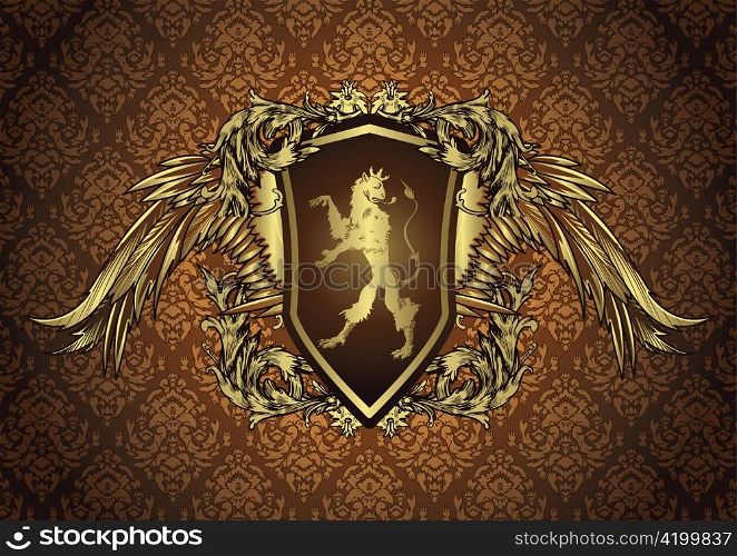 vector vintage emblem with shield and wings
