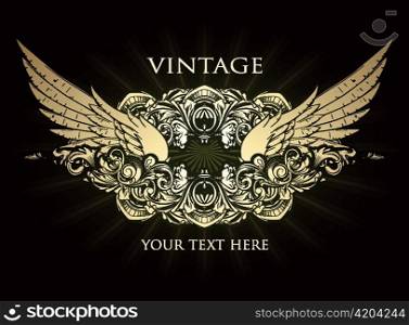 vector vintage emblem with wings