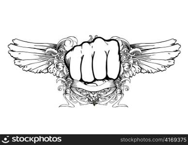 vector vintage fist with wings