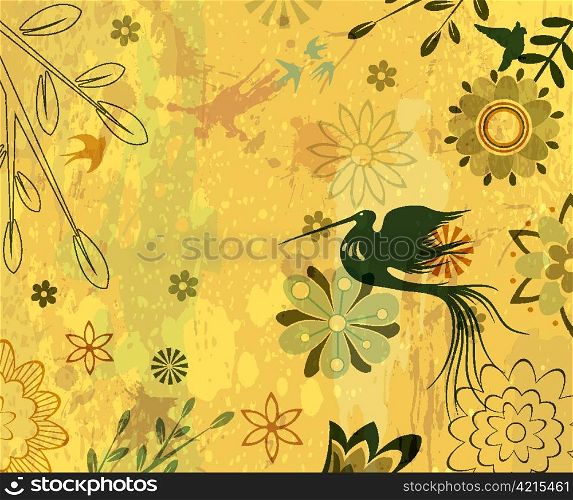vector vintage floral background with bird