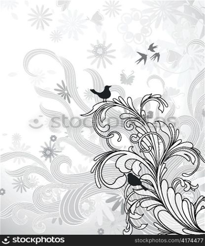 vector vintage floral background with birds