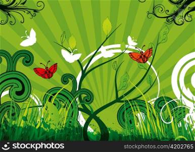 vector vintage floral background with butterflies