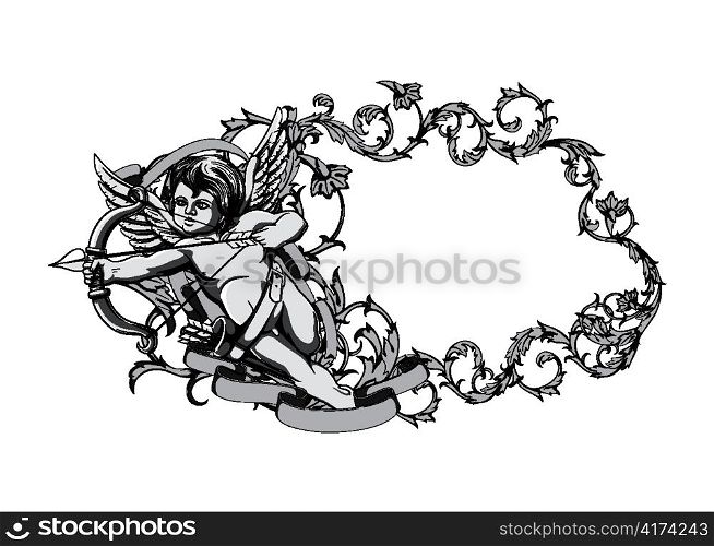vector vintage floral frame with angel