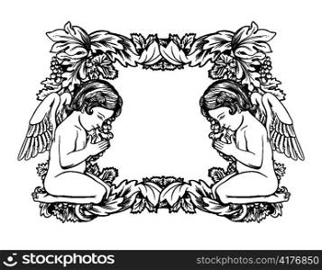 vector vintage floral frame with angels