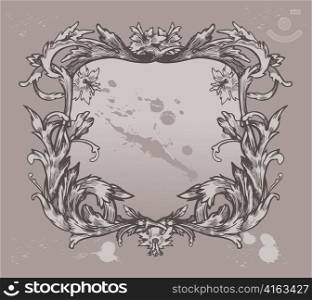 vector vintage floral frame with grunge