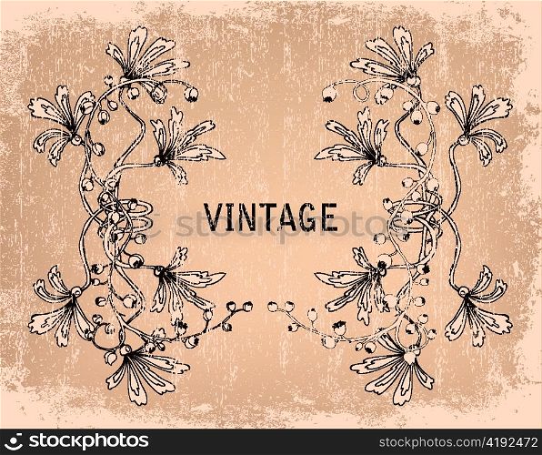 vector vintage floral frame with grunge background