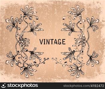 vector vintage floral frame with grunge background