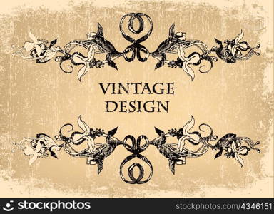 vector vintage floral frame with grunge background