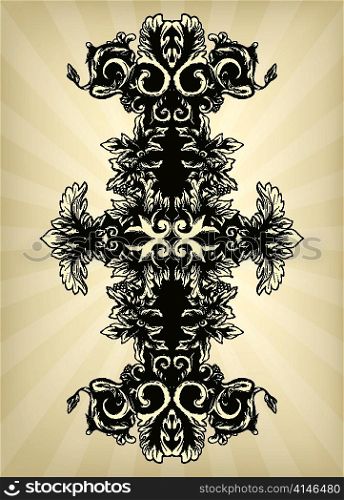 vector vintage floral illustration with rays background