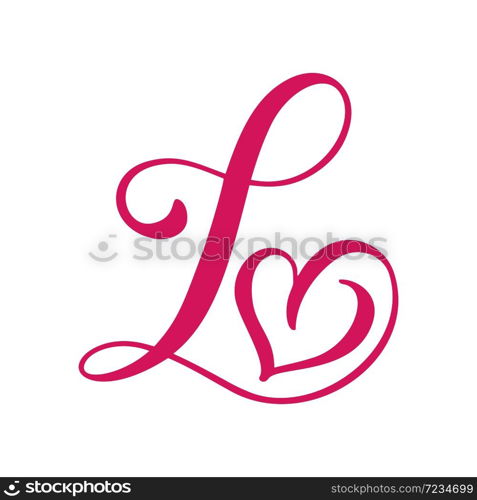 Vector Vintage floral monogram letter L. Calligraphy element heart logo Valentine card flourish frame. Hand drawn Love sign for page decoration and design illustration.. Vector Vintage floral monogram letter L. Calligraphy element heart logo Valentine card flourish frame. Hand drawn Love sign for page decoration and design illustration